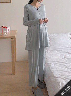 孕婦裝*柔軟布料孕婦哺乳上衣和肚帶褲休閒服套裝【方便哺乳的衣服】