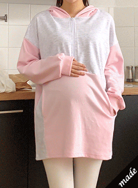 (S/F)임부복*루루배색후드 임산부티셔츠(수유가능)